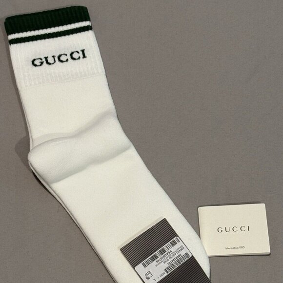 Gucci Other - Gucci Logo Socks White/Green Style 496493 4G293 9066